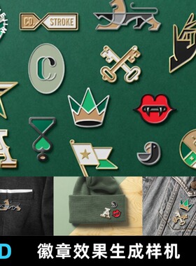 PS自定义金属珐琅胸针徽章胸章效果图贴图样机PSD设计素材模板PS