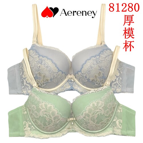 AERENEY爱亦心伊法式性感内衣厚AB杯女小胸聚拢蕾丝刺绣文胸81280