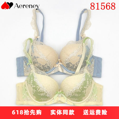 AERENEY爱亦心伊法式性感内衣厚AB杯女小胸聚拢蕾丝刺绣文胸81568