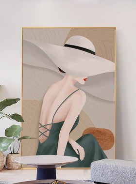 莫兰迪艺术人物客厅装饰画现代走廊玄关大幅落地画原木奶油风挂画