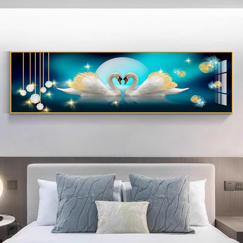 天鹅卧室床头装饰画现代简约主卧房间温馨壁画宾馆酒店背景墙挂画
