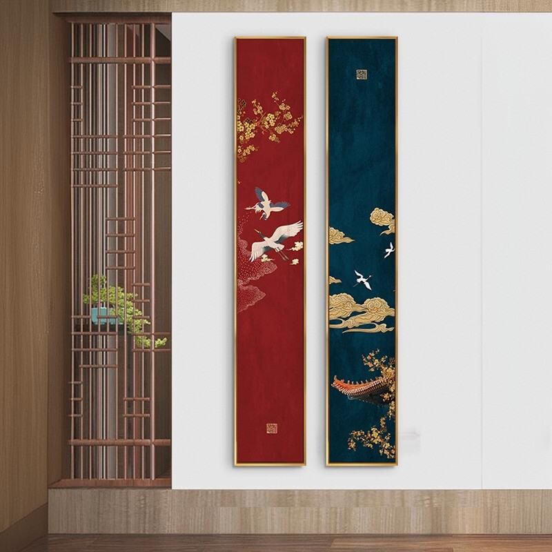 新中式条屏挂画走廊入户玄关竖版装饰画国潮风沙发背景墙茶室字画图片