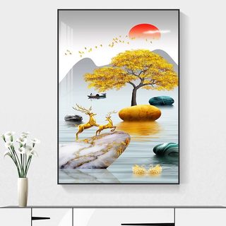 入户玄关装饰画竖版现代简约走廊过道墙壁画北欧招财麋鹿客厅挂画