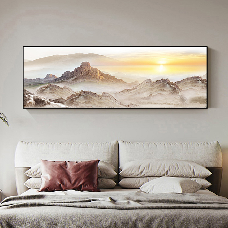 新中式客厅装饰画山水壁画沙发背景墙面挂画办公室抽象日出风景画