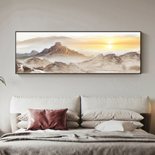 客厅装 新中式 饰画山水壁画沙发背景墙面挂画办公室抽象日出风景画