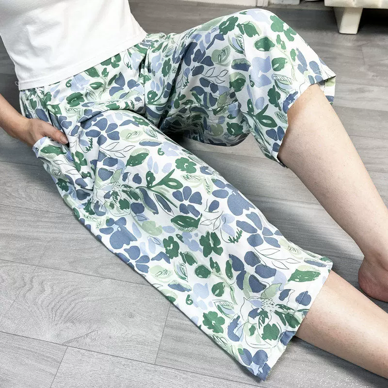 棉绸睡裤女七分裤夏季薄款人造棉