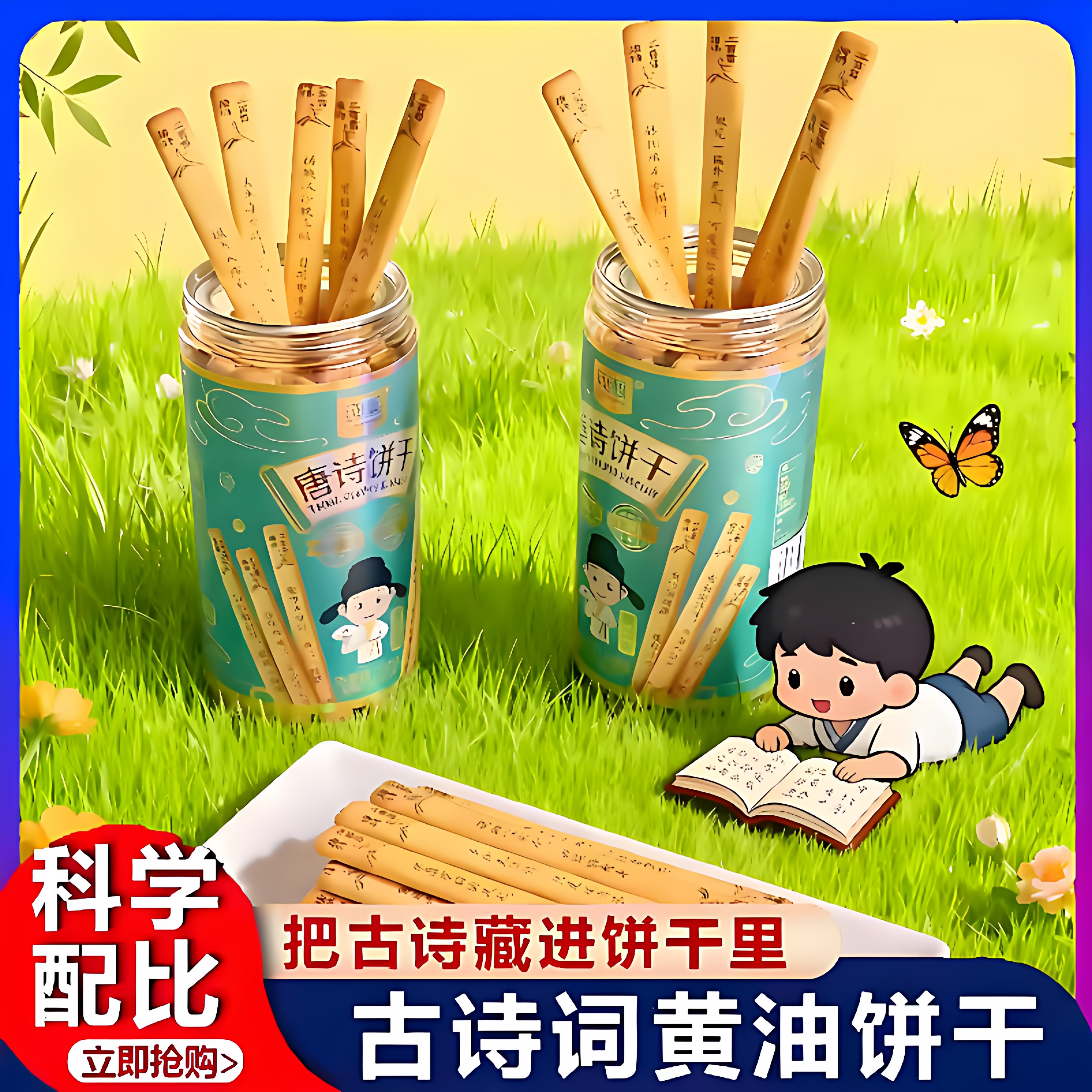 唐诗饼干识趣古诗黄油饼干无添加好玩儿童学生早教益智趣味小零食