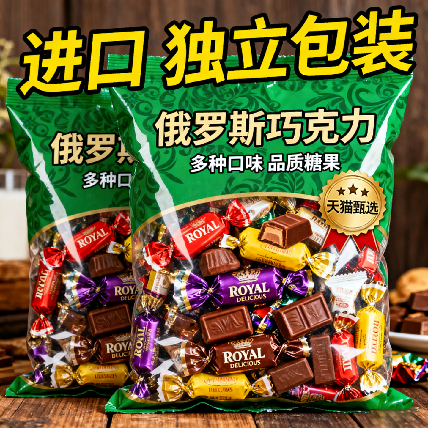 俄罗斯风味巧克力混合糖果进口巧克力味紫皮糖喜糖年货官方旗舰店