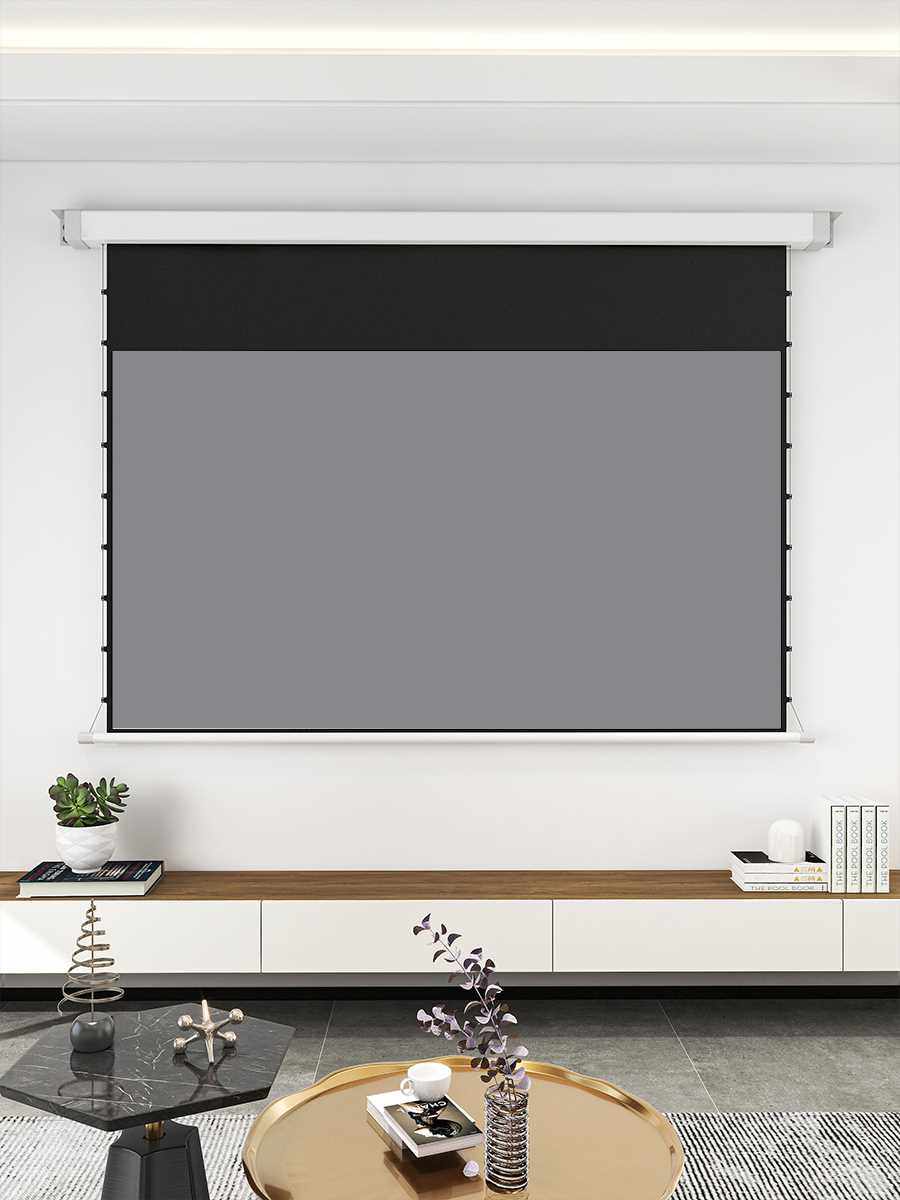 抗光隐藏式电动拉线幕布家用4k高清壁挂升降屏幕投影幕布智能遥控