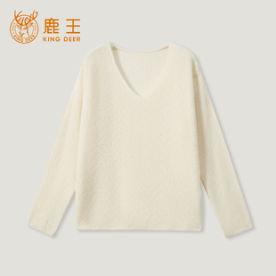King Deer/鹿王秋冬新款女式V领慵懒休闲羊绒衫L805511