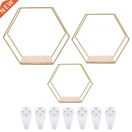 3pcs Modern Hexagon Wall Shelves Wall Hanging Racks Home