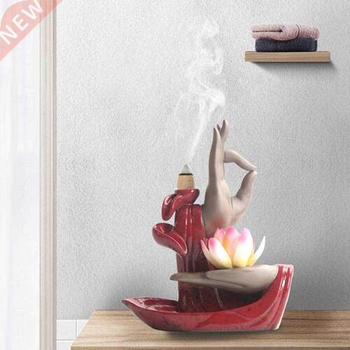 Ceramic Backflow Waterfall Buda Hands Lotus Shape Incense