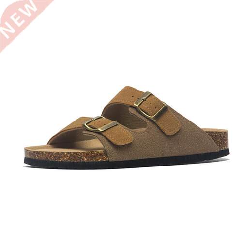 2022 New Summer Men's Cork Slippers Suede Leather Mule Clogs