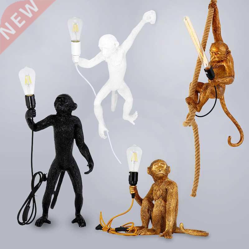 Resin Monkey Lamp Black White Gold Pendant Light Living Room
