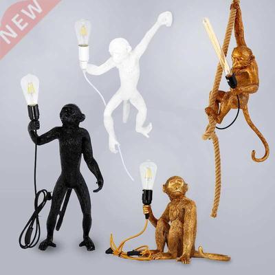 Resin Monkey Lamp Black White Gold Pendant Light Living Room