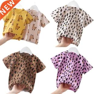 Children's leopard print cotton short-sleeved T-shirt summer