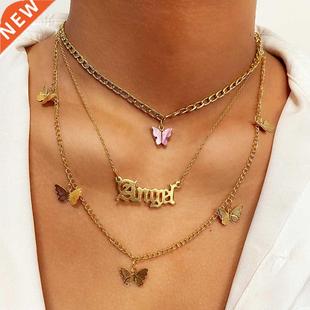 2021 Vintage Multilayer Acrylic Butterfly Choker Necklace Fa