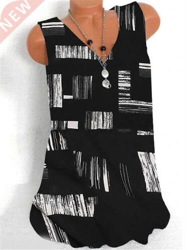 Fashion printing large size women T-shirt V-neck sleeveless