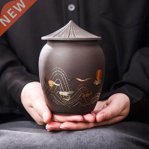 Black Tea Pu'er Canister with Roof Lid Caddy Purple Clay