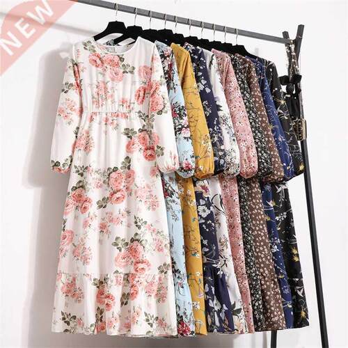 Spring Women Maxi Dresses Casual Full Sleeve Floral Printed