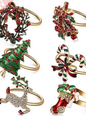 6Pcs Christmas Napkin Rings Xmas Napkin Holder Rings Wreath