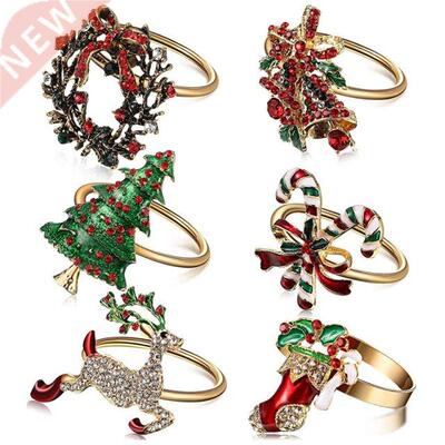 6Pcs Christmas Napkin Rings Xmas Napkin Holder Rings Wreath