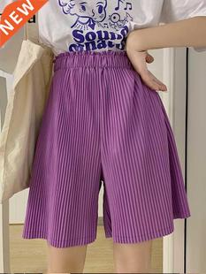 harajuku summer new solid Shorts fashion elasticity pleated