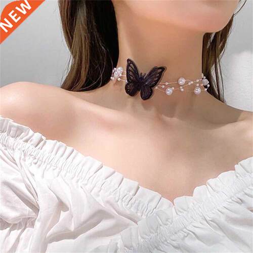 Elegant Multilayer Pearl Choker Necklace Vintage Flower Butt