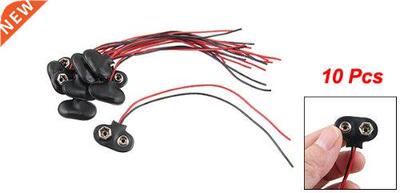 10Pcs Black Faux Leather Shell T Type Wired 9V Battery Clip