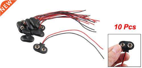 10Pcs Black Faux Leather Shell T Type Wired 9V Battery Clip