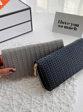 Hot Sale Women Weave Wallet Wrist Handle Phone Case Long Sec