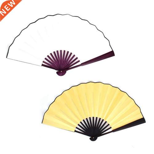 Men Women Wood Handle Fabric Folding Hand Fan 13-Inch Length