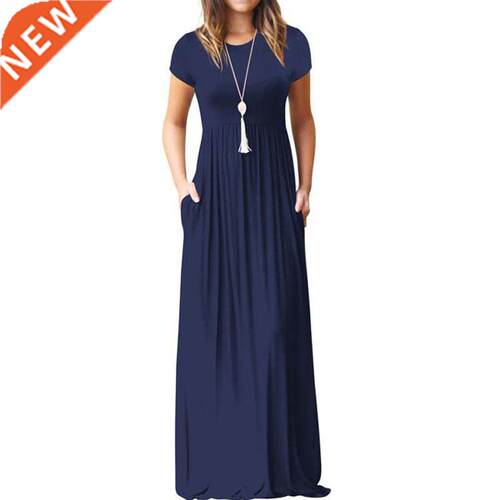 2021 Elegant Long Summer Dress Women Short Sleeve Maxi Dress