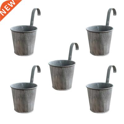 5pcs Balcony Hanging Buckets Vintage Iron Flower Basket