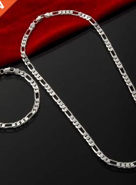 4MM Men's Figaro Chain Jewelry Sets, Wholesale Silver Color