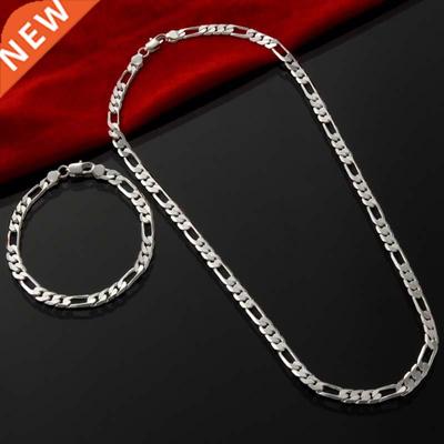 4MM Men's Figaro Chain Jewelry Sets, Wholesale Silver Color