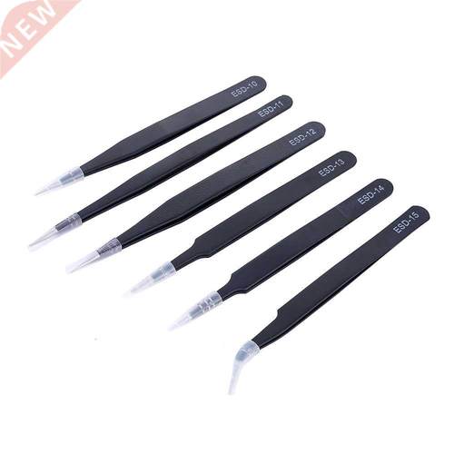 6Pcs Anti-static ESD Stainless Steel Tweezers Maintenance To