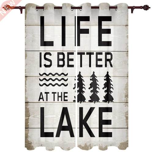 Summer Lake Shrub Forest Wood Texture Window Curtains