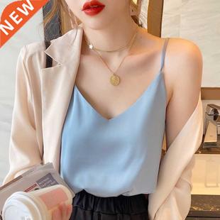 Korean Silk Women Tops Camis Woman Satin Tank Top Fashion La