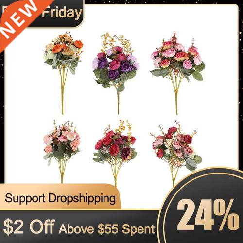 New 21 Hes/Bouquet Silk Rose European Style Artificial Flo