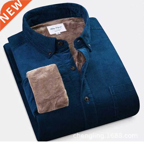 Quality Warm 100% Cotton Plush Thick Corduroy Men Shirt Long