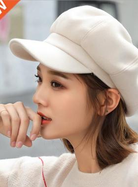 Autumn Winter Hats for Women Solid Plain Octagonal Newsboy C