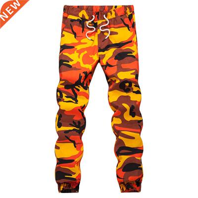 Ins Orange Camouflage Jogger Pants Men Hip Hop Woven Casual