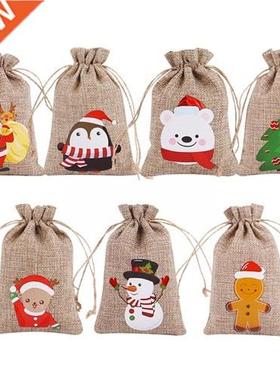 Christms Gift Bg Storge Bg Drwstring Pouch Jute Linen