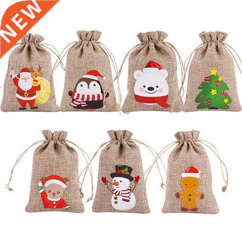Christms Gift Bg Storge Bg Drwstring Pouch Jute Linen