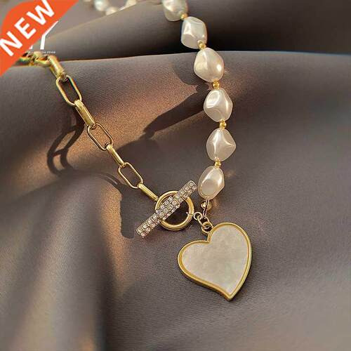 Imitation Baroque Pearl Titanium Steel Necklace Korean Fashi