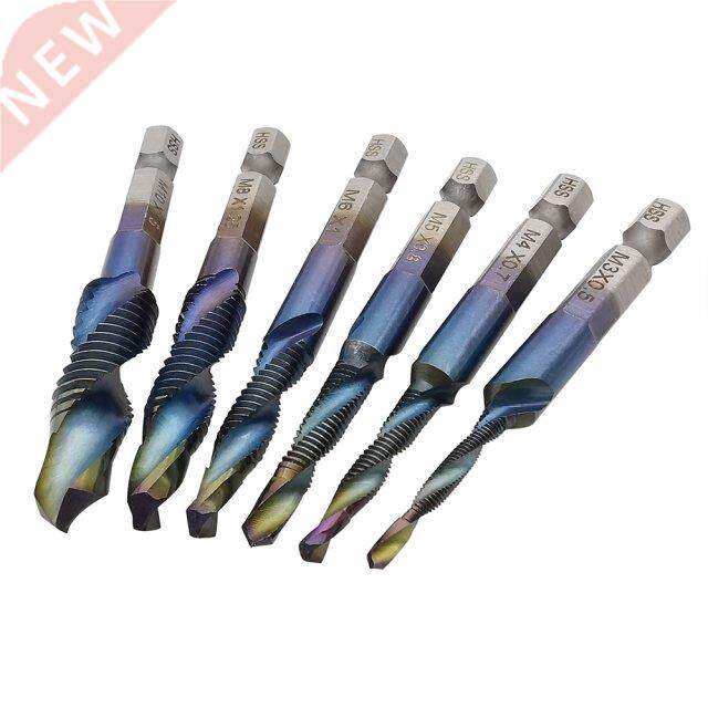 6Pcs Titanium HSS Tap Drill Bits Sets 1/4 Hex Shank Screw T