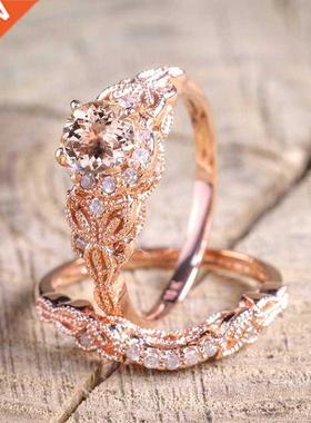 2pcs/set Luxurious Women Wedding Ring Set Shiny Round Cut Zi