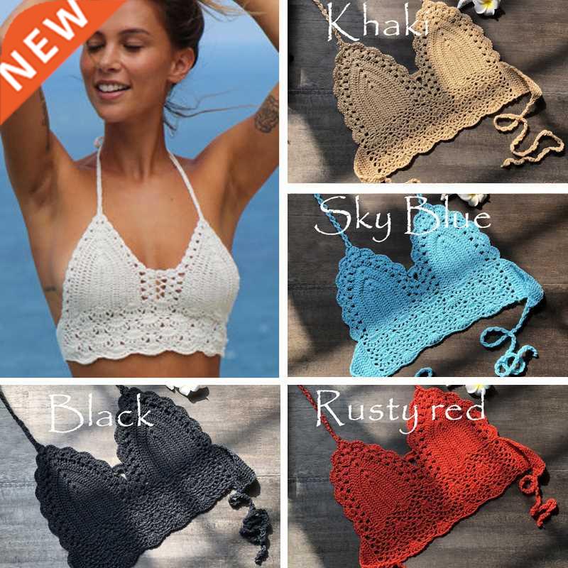 New Triangle Bikini Top Woman Hollow Out Swimsuit Crochet Bl