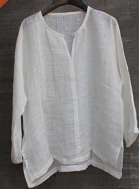 Linen Shirt Men Brief Breathable Comfy Solid Color Long Slee